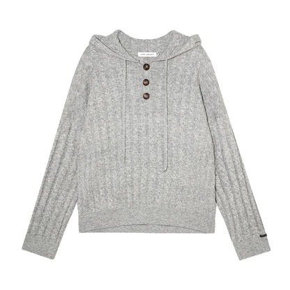 AsGony ASG25490&amp;ASG25521 Wool pullover hooded button twisted knit sweater + pants