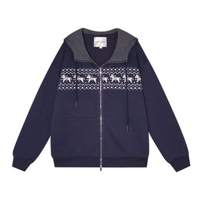 AsGony ASG25498&amp;ASG25499 Fel Island printed hooded jacket + pants set