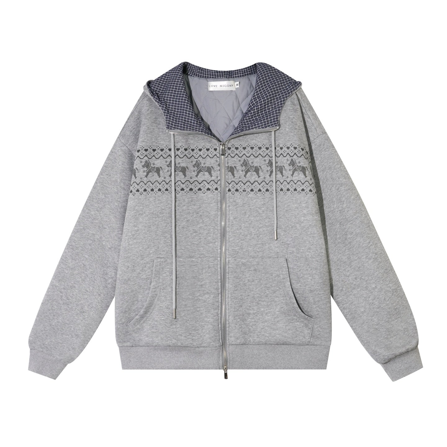 AsGony ASG25498&amp;ASG25499 Fel Island printed hooded jacket + pants set