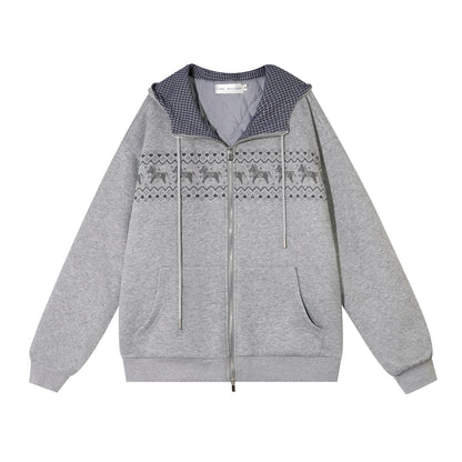 AsGony ASG25498&amp;ASG25499 Fel Island printed hooded jacket + pants set