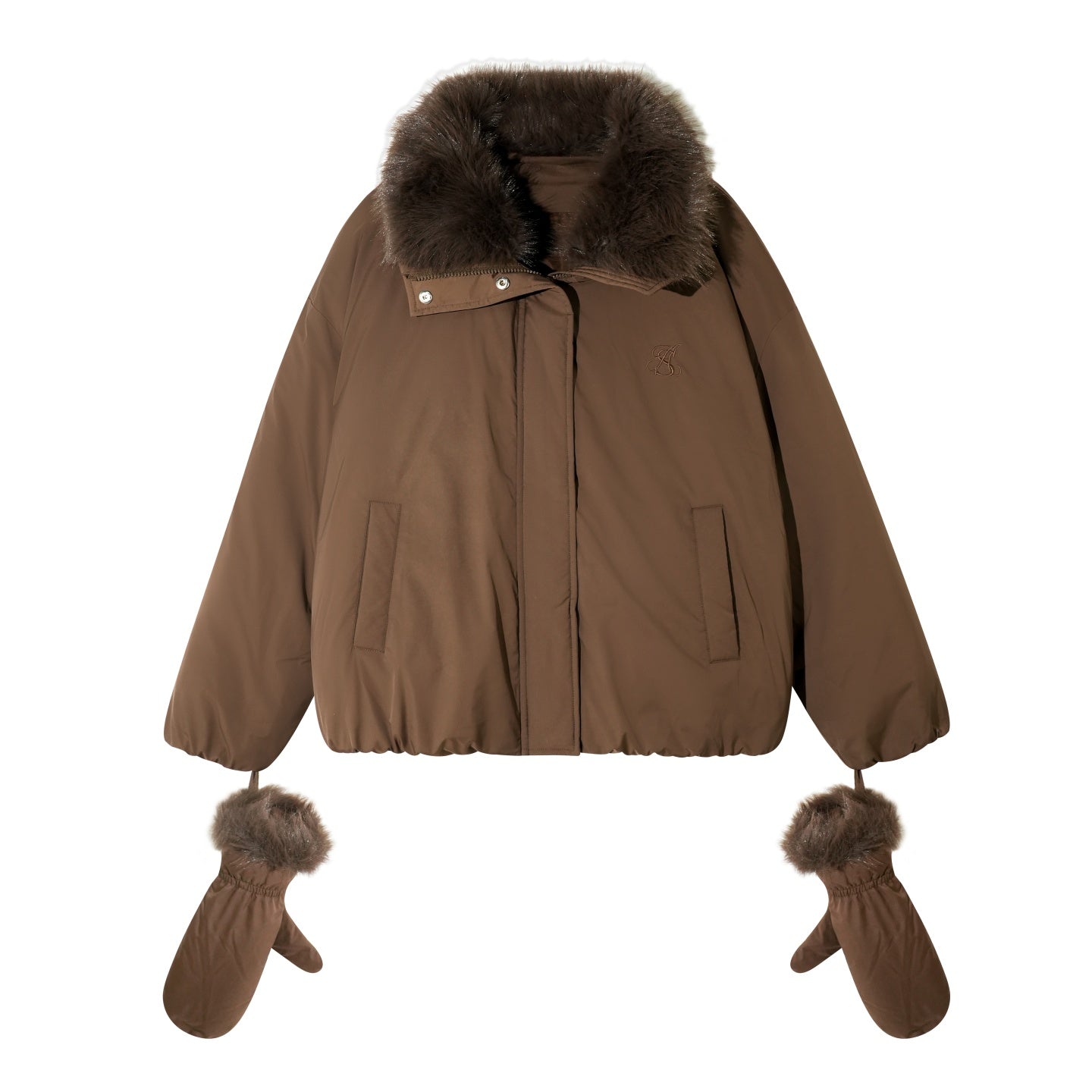 AsGony ASG25502 Detachable fur collar short down jacket