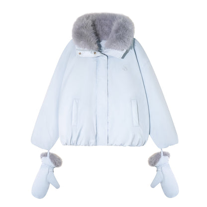 AsGony ASG25502 Detachable fur collar short down jacket