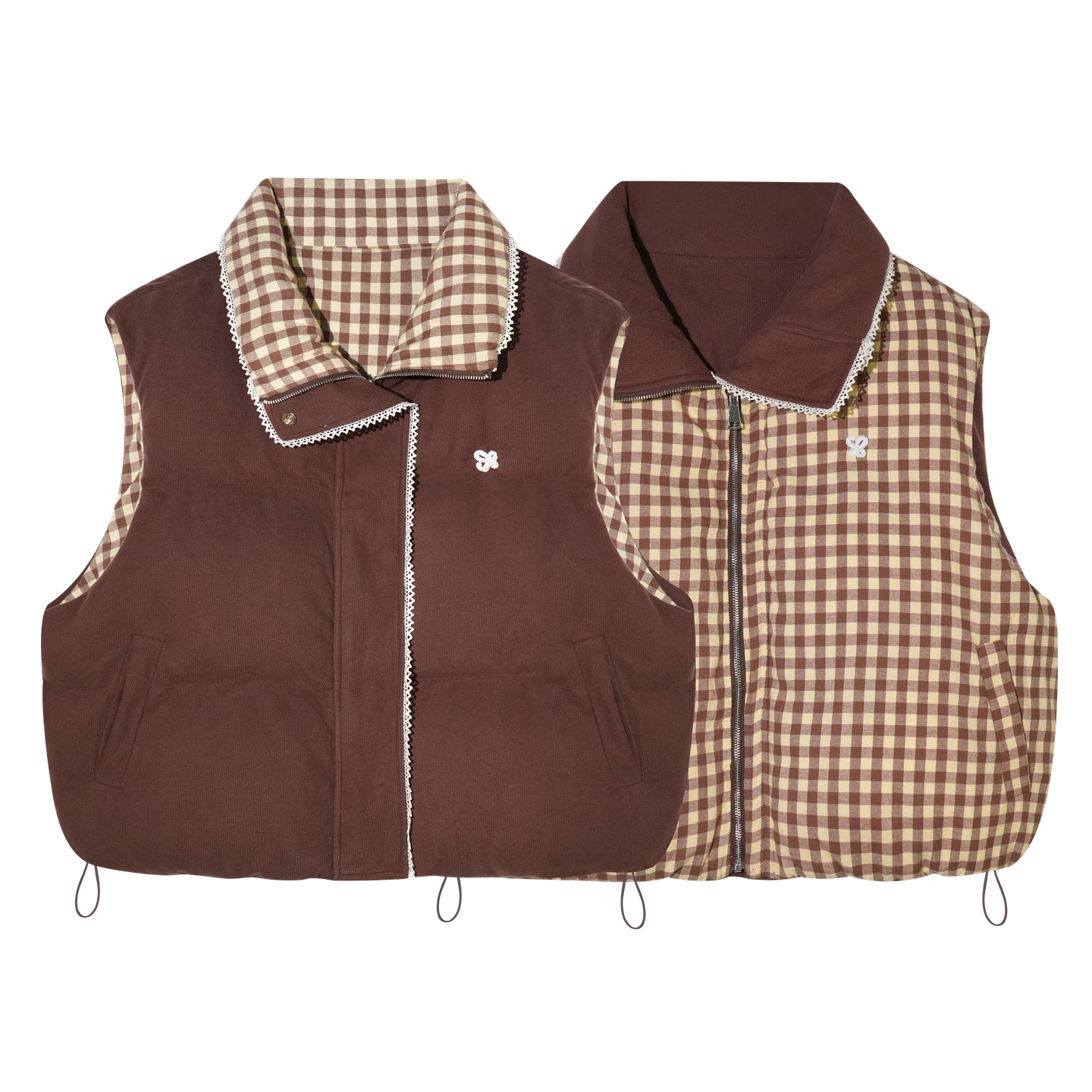 AsGony ASG25503 Double sided plaid lace patchwork vest