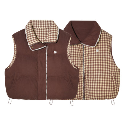 AsGony ASG25503 Double sided plaid lace patchwork vest