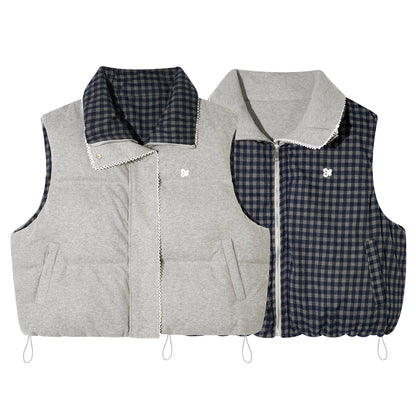 AsGony ASG25503 Double sided plaid lace patchwork vest