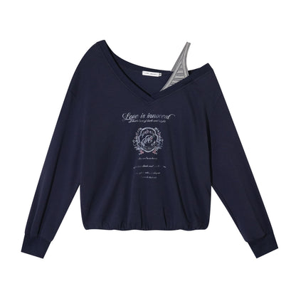 AsGony ASG25504&amp;ASG25505 Oversized striped patchwork printed sweatshirt + pants set