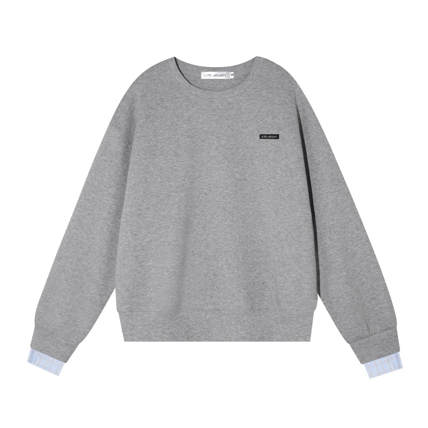 AsGony ASG25509&amp;ASG25510 Cuff plaid patchwork round neck pullover hoodie + pants set