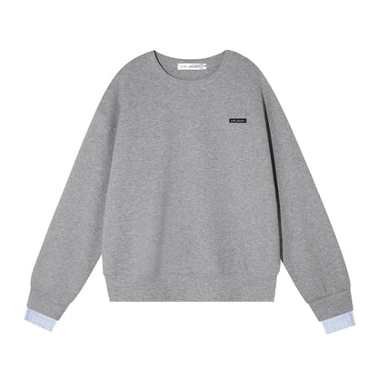 AsGony ASG25509&amp;ASG25510 Cuff plaid patchwork round neck pullover hoodie + pants set