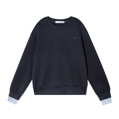 AsGony ASG25509&amp;ASG25510 Cuff plaid patchwork round neck pullover hoodie + pants set