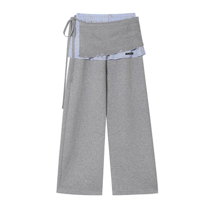 AsGony ASG25509&amp;ASG25510 Cuff plaid patchwork round neck pullover hoodie + pants set