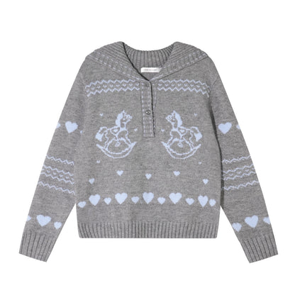 AsGony ASG25511 Jacquard collar pullover knitted sweater