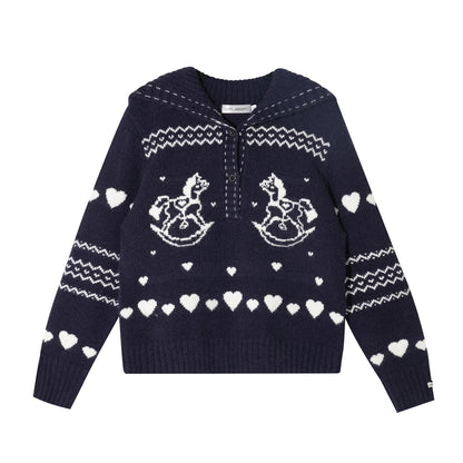 AsGony ASG25511 Jacquard collar pullover knitted sweater