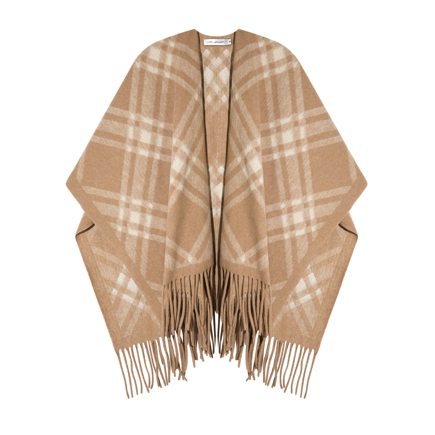 AsGony ASG25516 Vintage plaid fringe cape shawl
