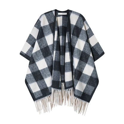 AsGony ASG25517 Versatile plaid cape shawl