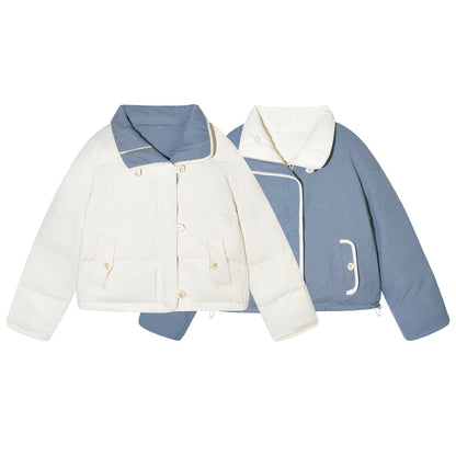 AsGony ASG25528 White duck down double-sided checkered short down jacket