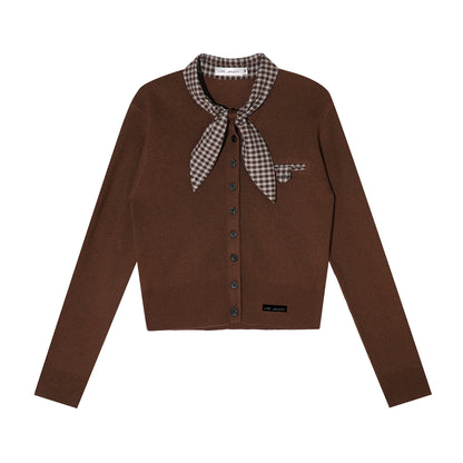 AsGony ASG25535&amp;ASG25536 Wool rabbit ear strap grid splicing knitted top + skirt set