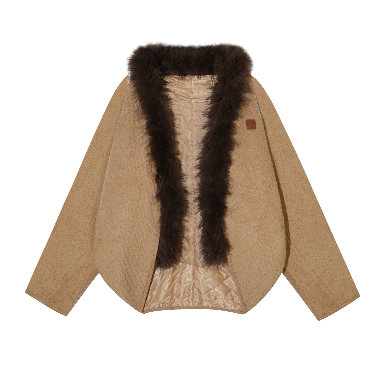 AsGony ASG25539 Wool collar cocoon shaped cardigan shawl jacket