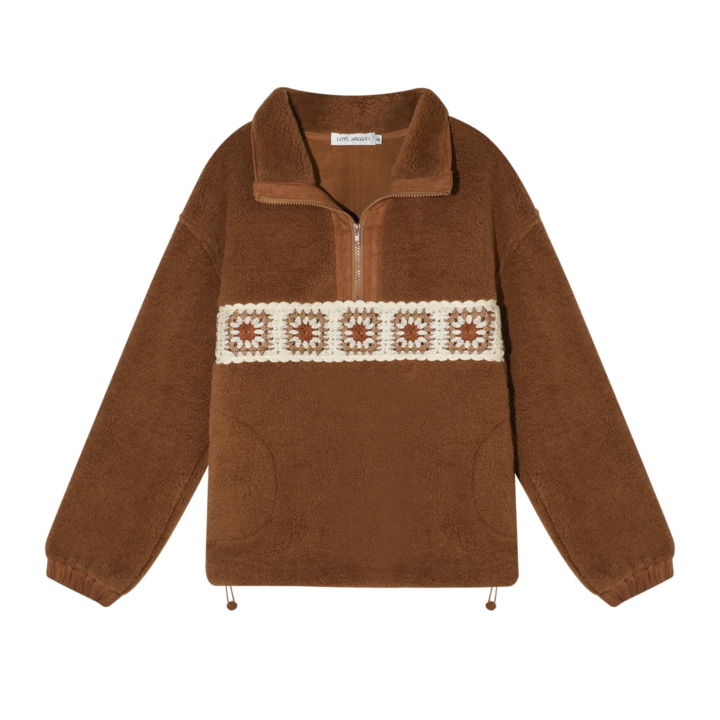 AsGony ASG25542 Crochet flower particle velvet zipper hoodie
