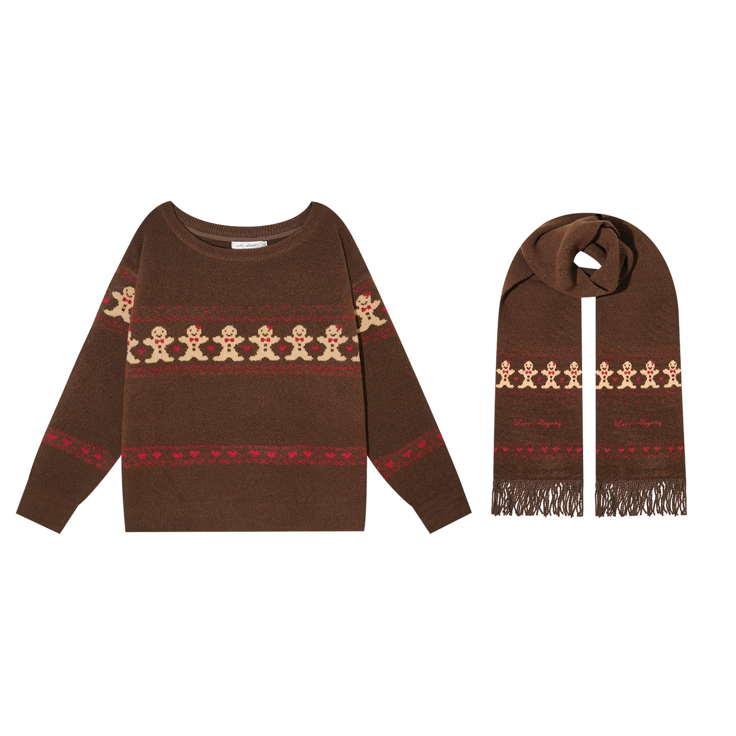 AsGony ASG25544 Fair Isle jacquard sweater and scarf set