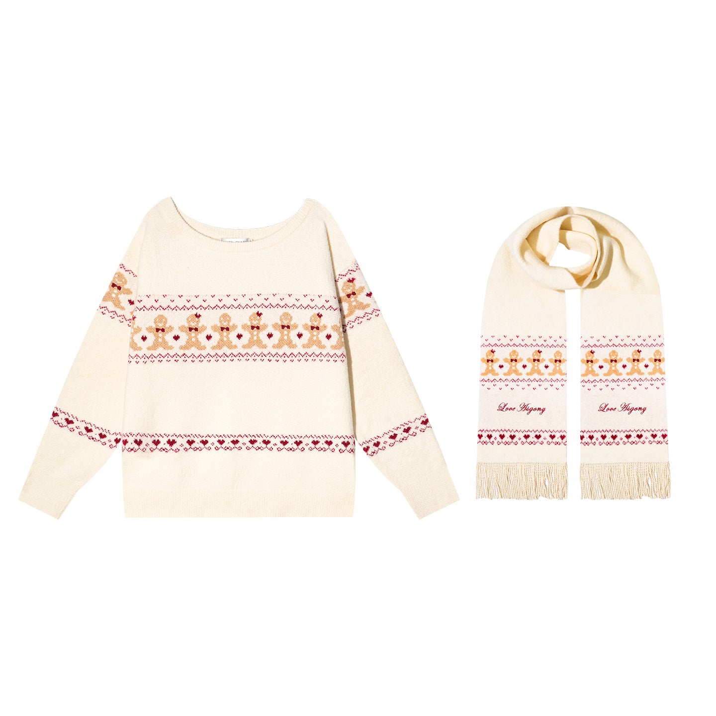 AsGony ASG25544 Fair Isle jacquard sweater and scarf set