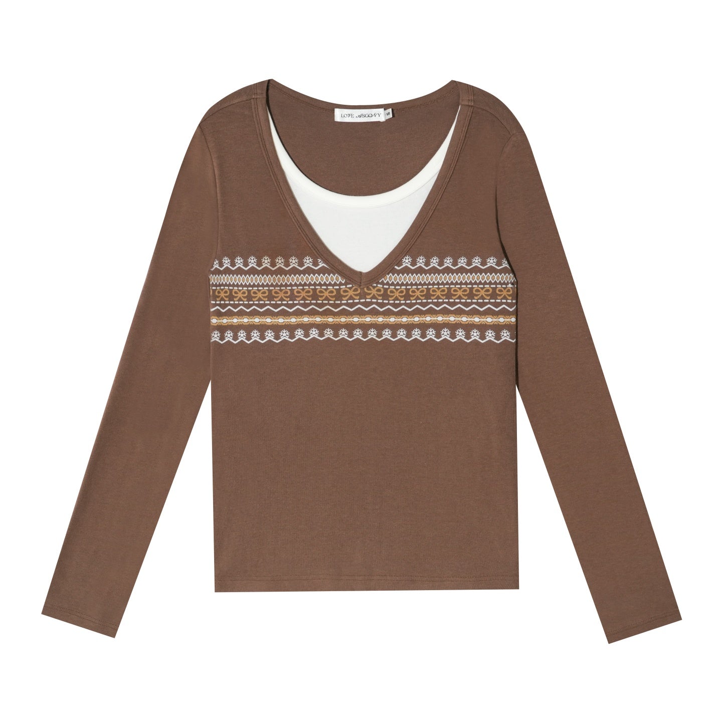 AsGony ASG25546 Fair Island Printed Fake Two Piece Top