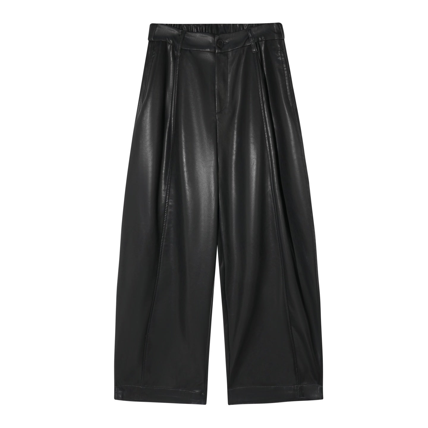 AsGony ASG25556 Protein leather elastic cut black leather pants