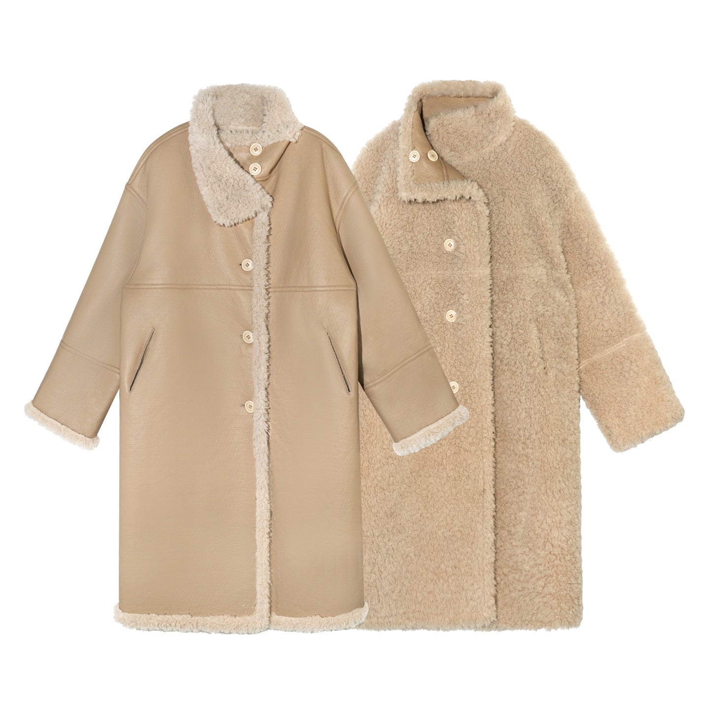AsGony ASG25560 Two sided wool fur integrated mid length jacket