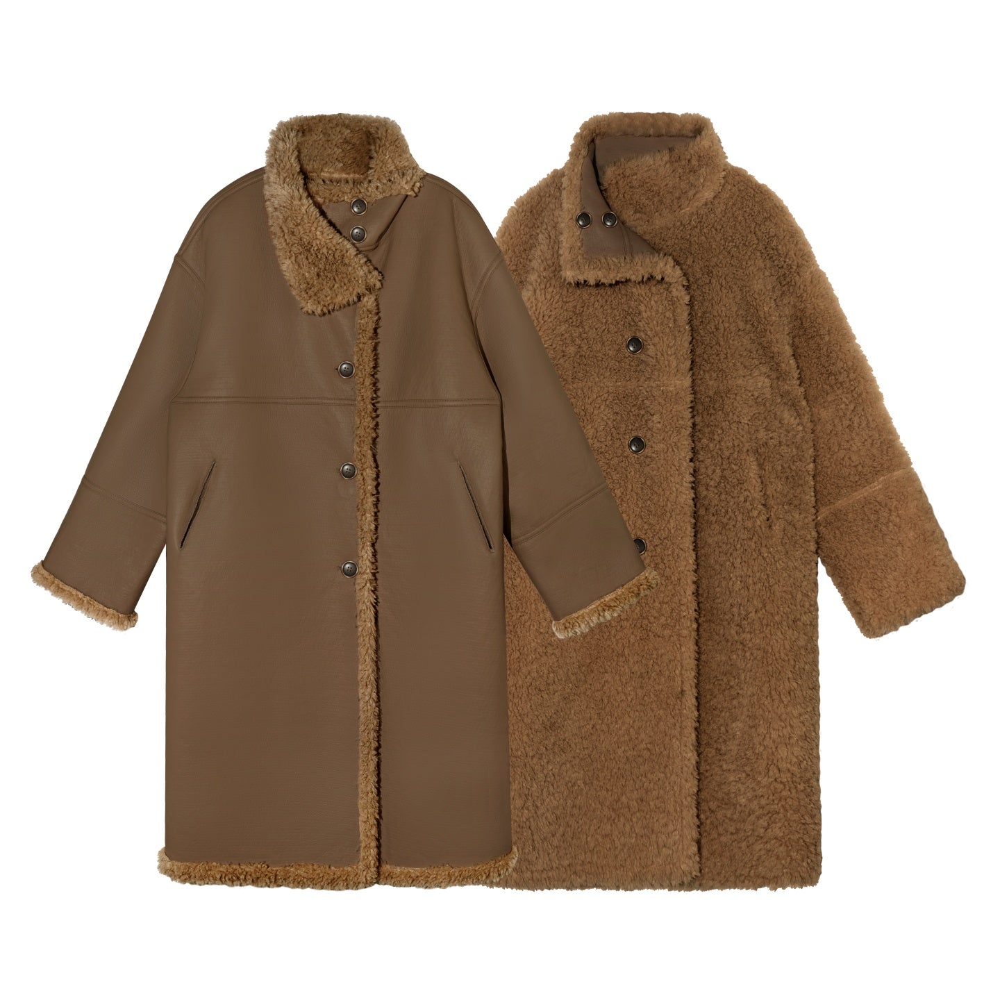 AsGony ASG25560 Two sided wool fur integrated mid length jacket