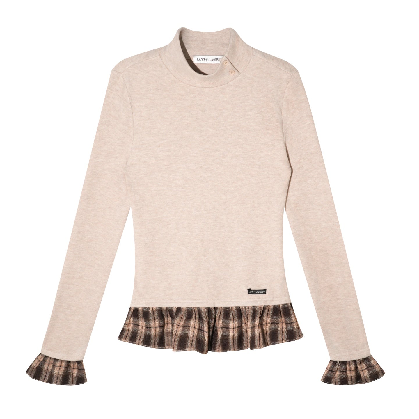 AsGony ASG25561 Wool stand collar with grid splicing and slim fit base top