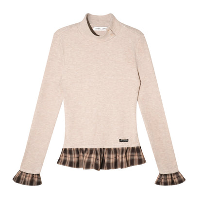 AsGony ASG25561 Wool stand collar with grid splicing and slim fit base top