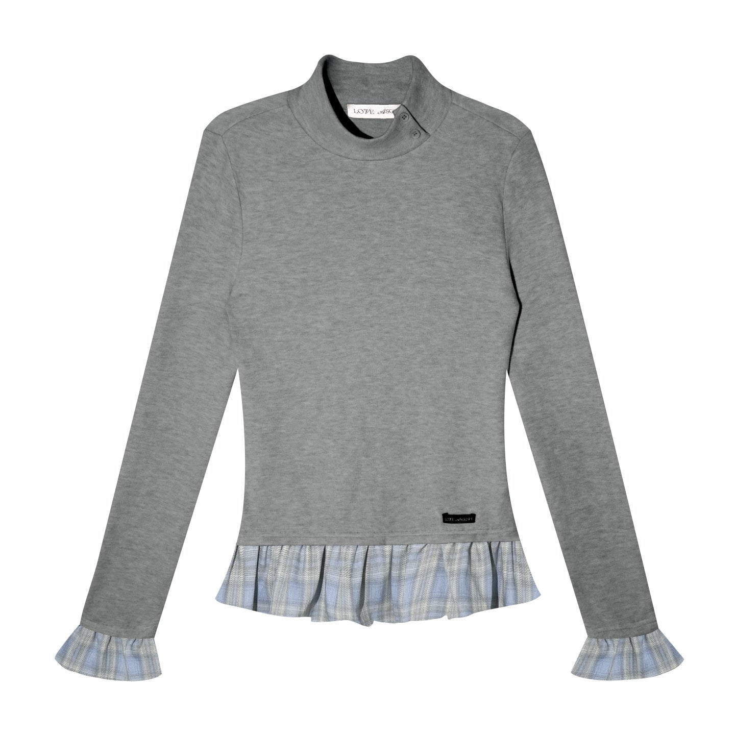 AsGony ASG25561 Wool stand collar with grid splicing and slim fit base top