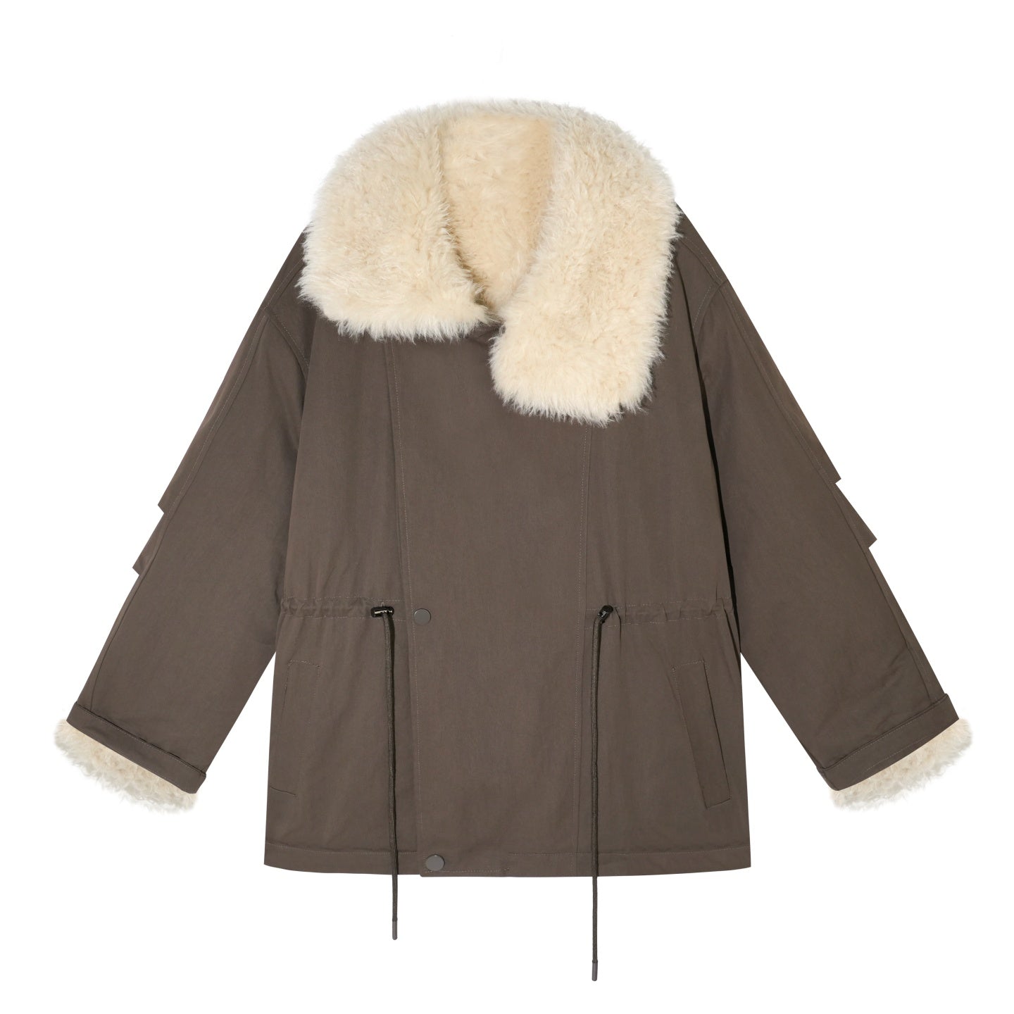 AsGony ASG25568 Sleeves pleated large lapel drawstring loose parka jacket