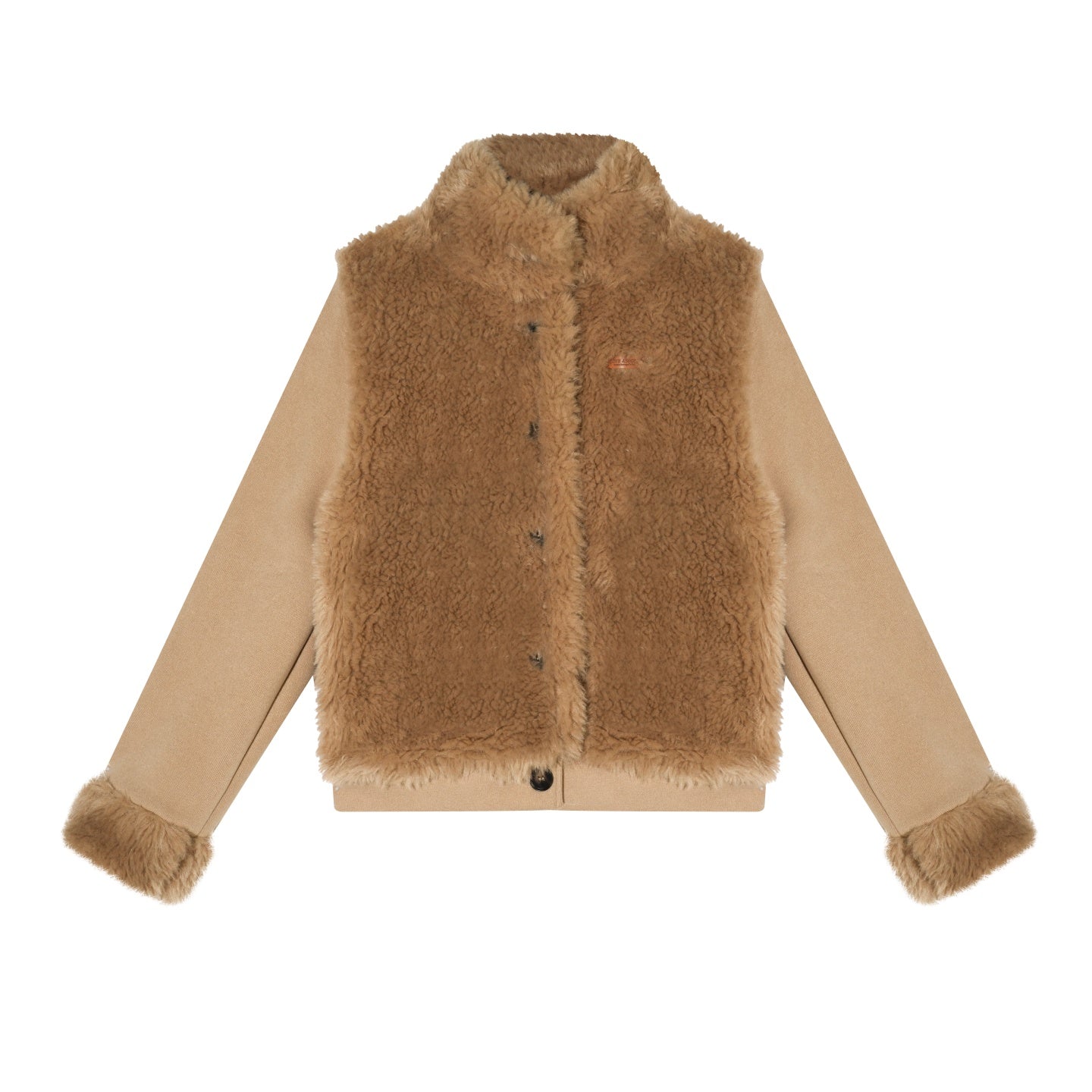 AsGony ASG25587 Environmentally friendly fur knitted stand up collar spliced jacket