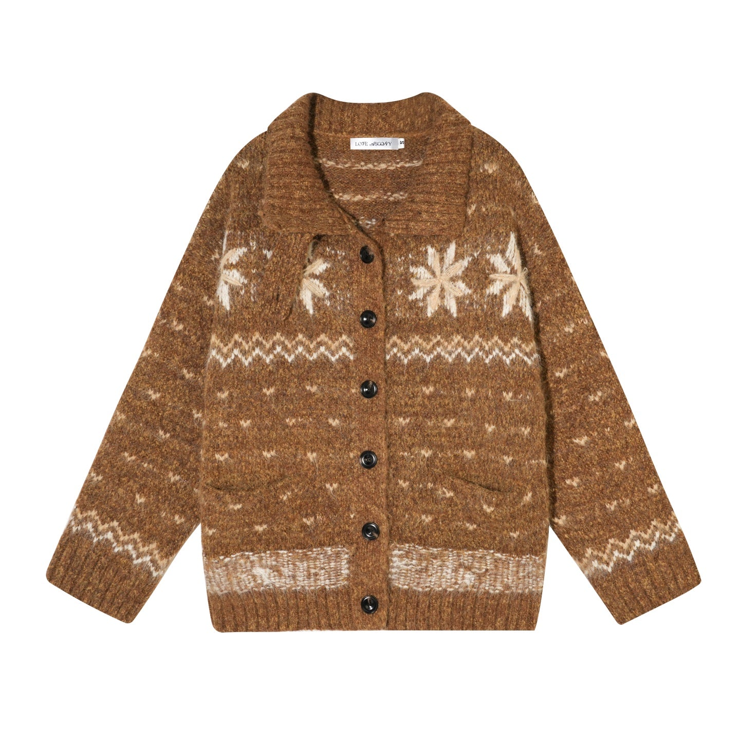 AsGony ASG25593 Wool Snowflake Fel Island Jacquard Knitted Coat