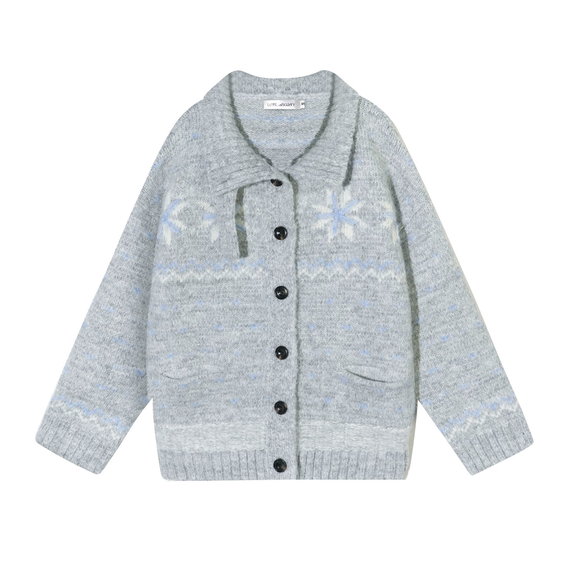 AsGony ASG25593 Wool Snowflake Fel Island Jacquard Knitted Coat