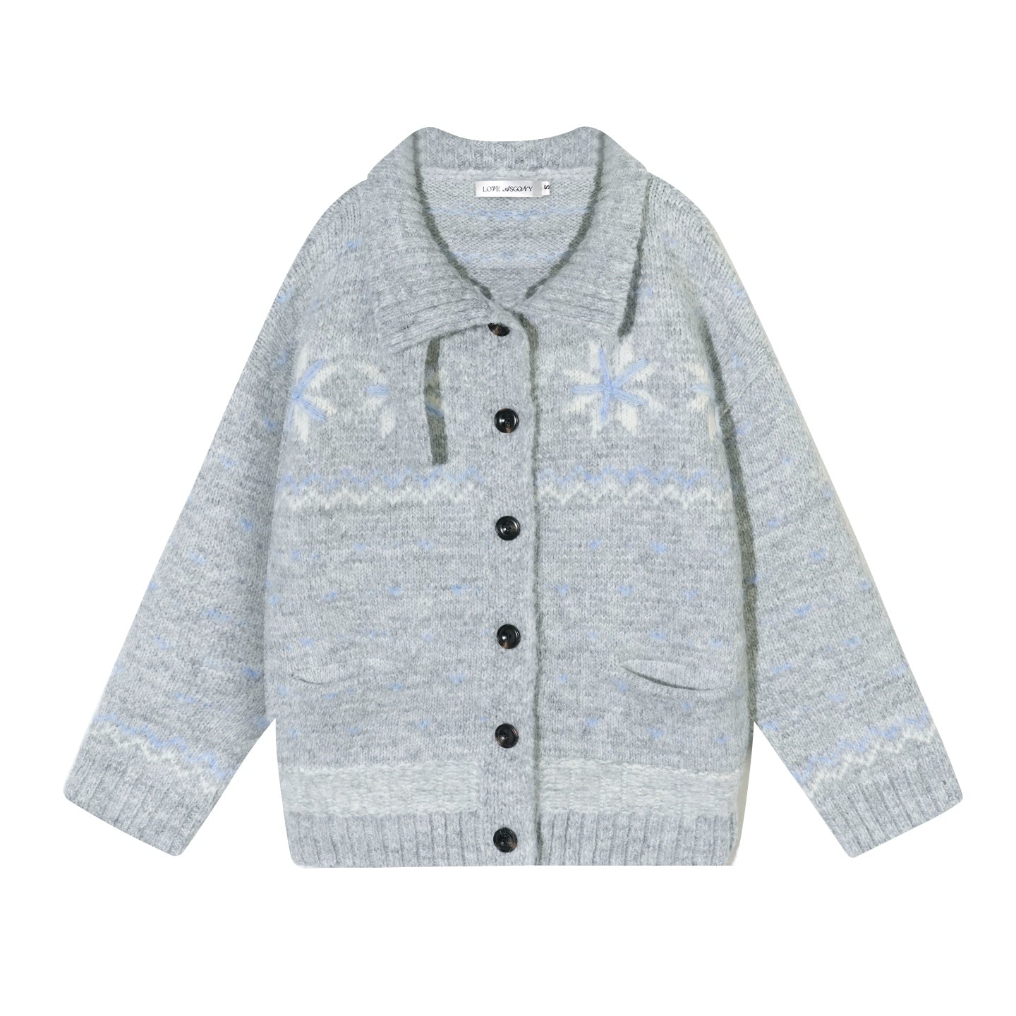 AsGony ASG25593 Wool Snowflake Fel Island Jacquard Knitted Coat