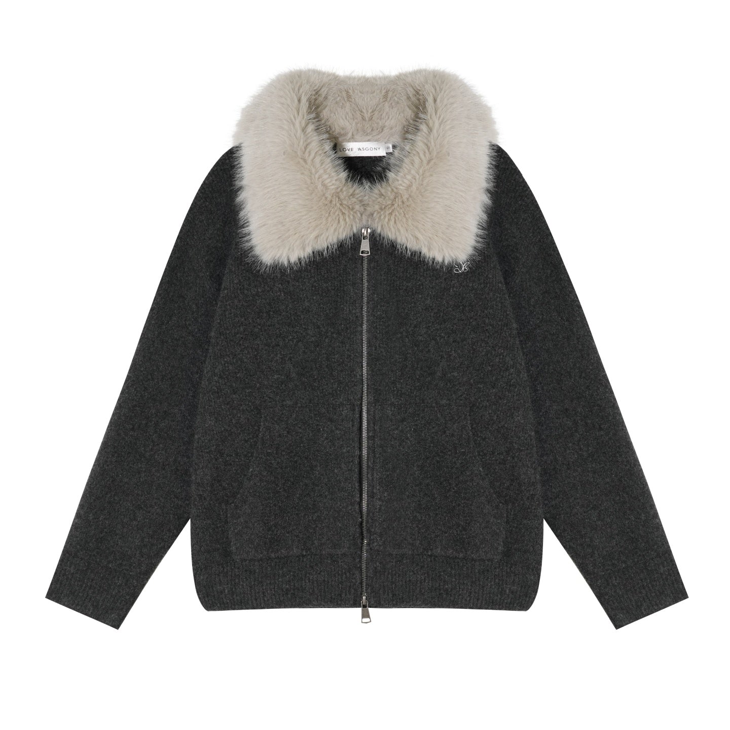 AsGony ASG25601 Wool Flannel Lapel Zippered Knit Sweater Jacket