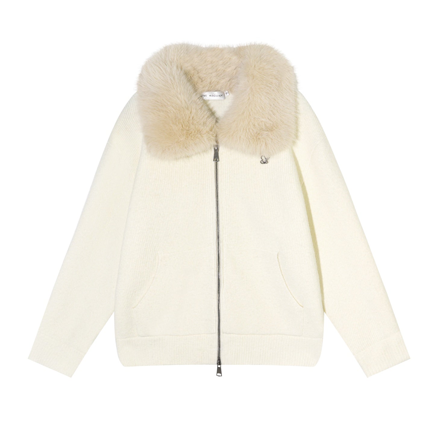 AsGony ASG25601 Wool Flannel Lapel Zippered Knit Sweater Jacket