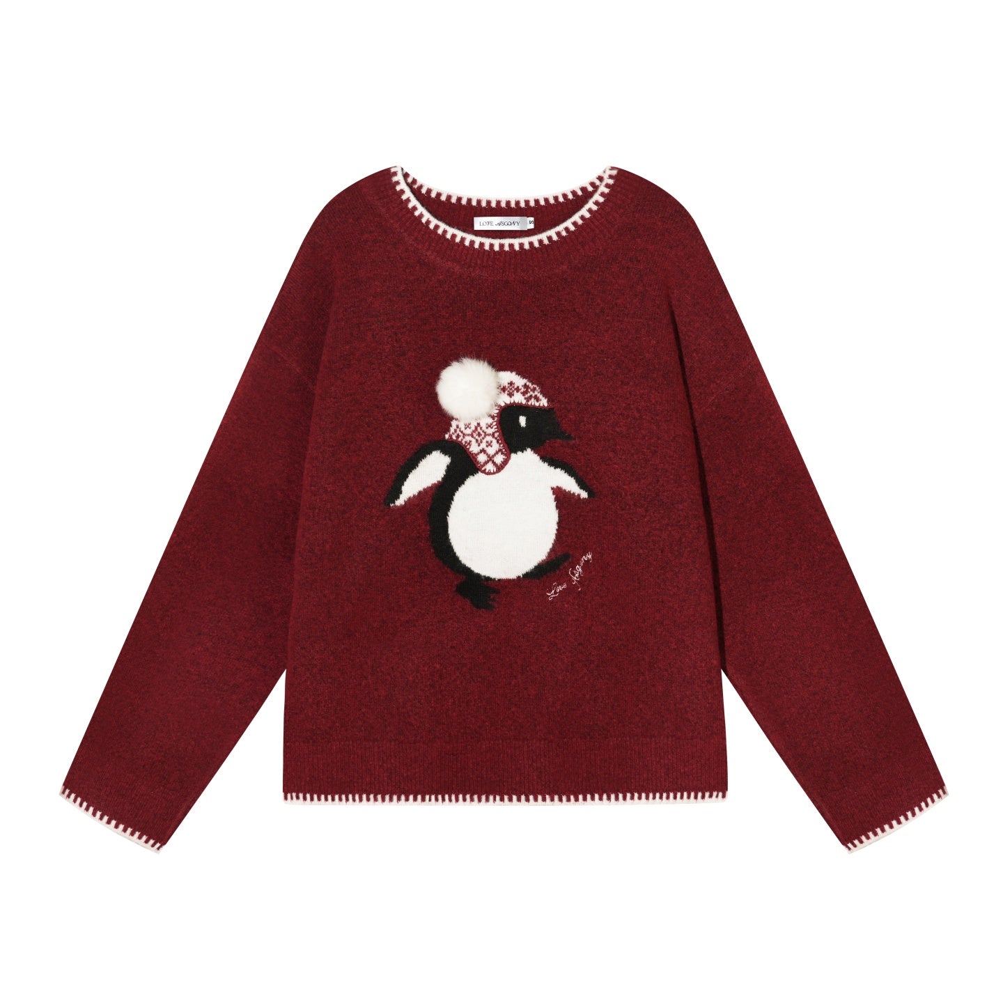 AsGony ASG25608 Embroidered wool ball round neck wool sweater