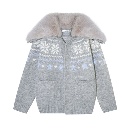 AsGony ASG25621 Wool blend eco-friendly wool collar Fel Island jacquard knitted jacket