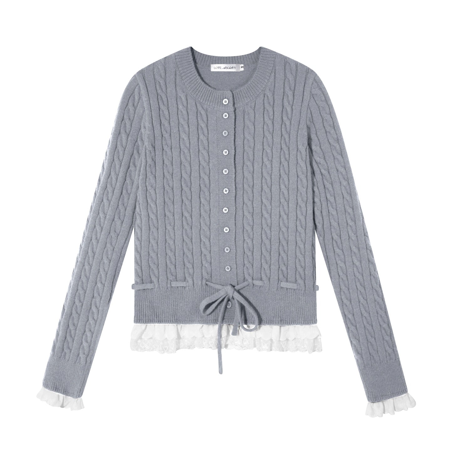 AsGony ASG25622 Lace hem patchwork knit sweater