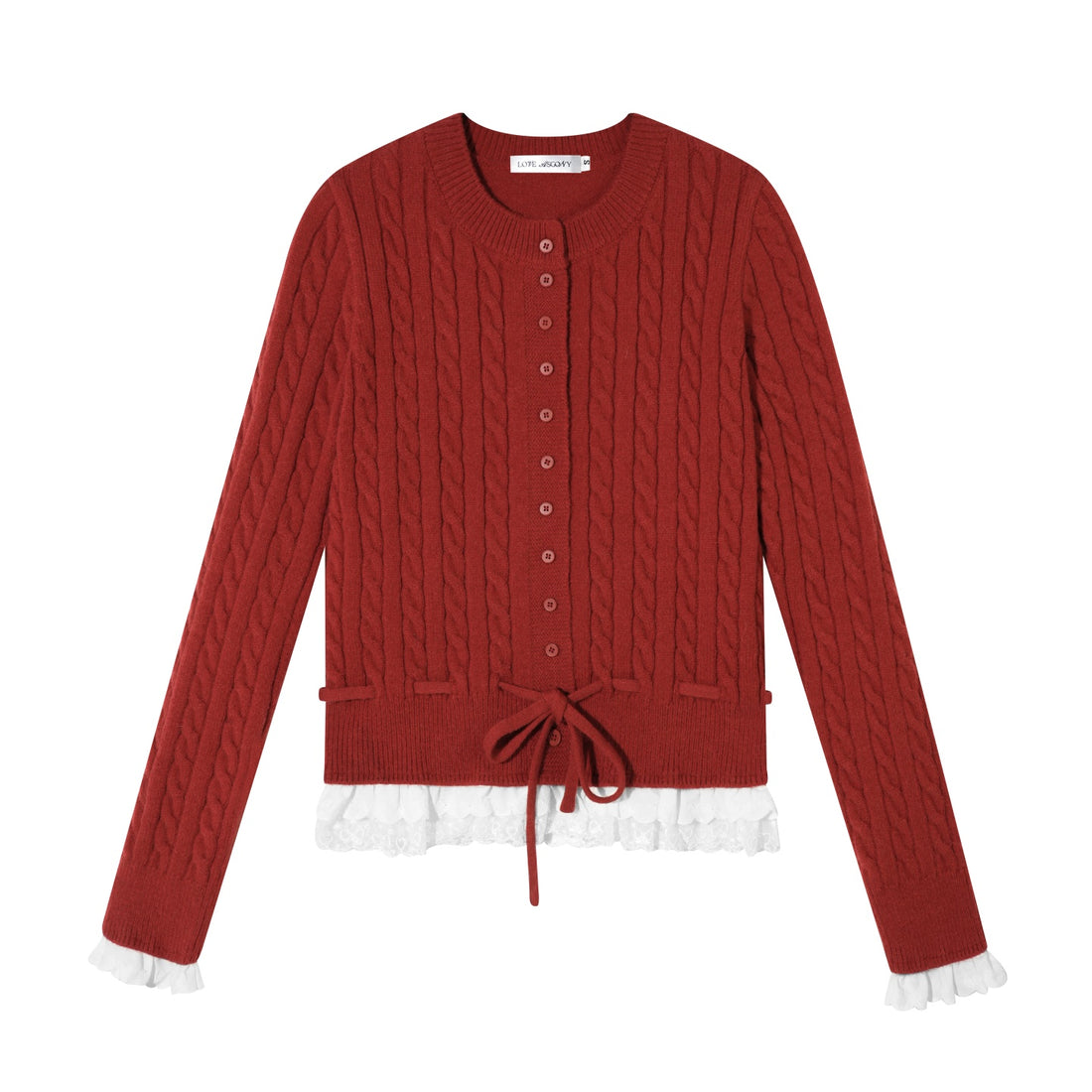 AsGony ASG25622 Lace hem patchwork knit sweater