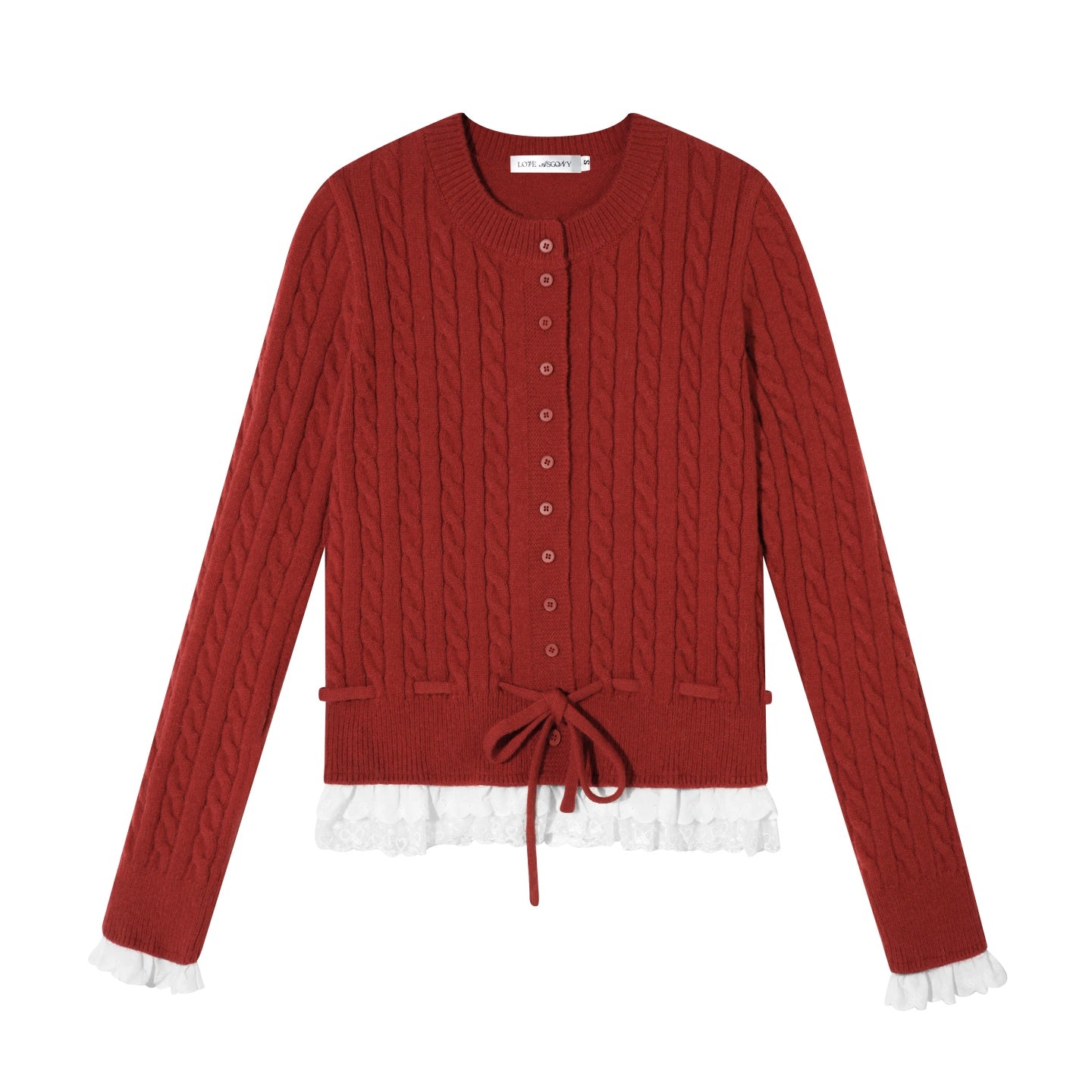 AsGony ASG25622 Lace hem patchwork knit sweater