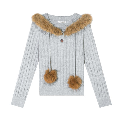 AsGony ASG25624 Woolen Twisted Woolen Collar Pullover Knitted Sweater