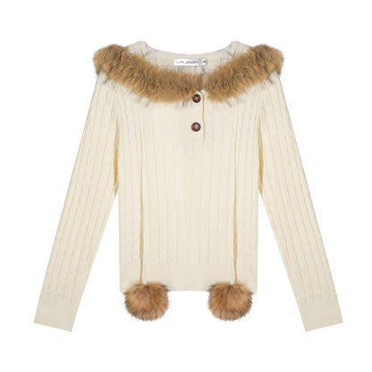 AsGony ASG25624 Woolen Twisted Woolen Collar Pullover Knitted Sweater