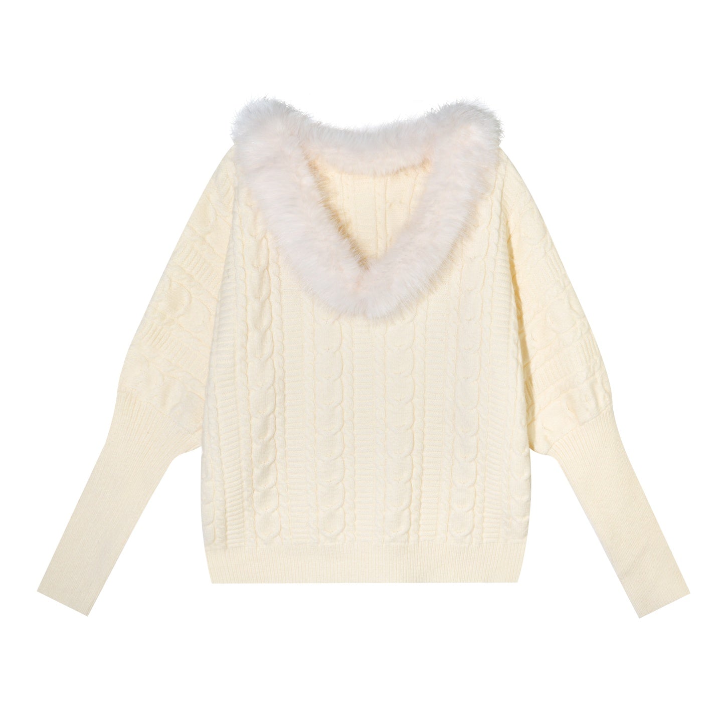 AsGony ASG25627 V-neck wool strip twisted flower sheep leg sleeve knitted sweater