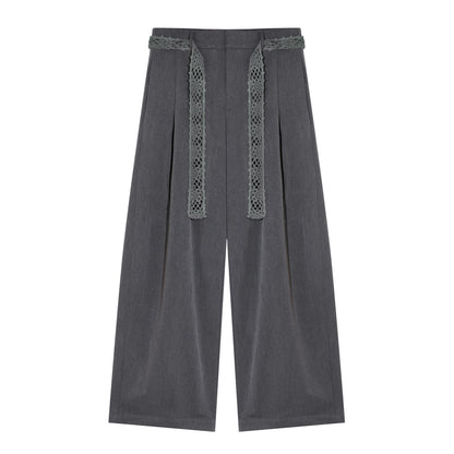 AsGony ASG25636 Floral waist hook pleated wide-leg suit pants