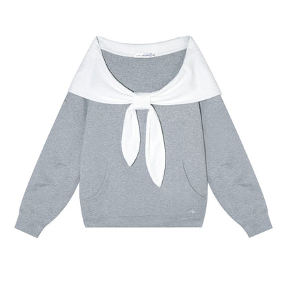 AsGony ASG25643 Rabbit ear one shoulder hooded sweatshirt