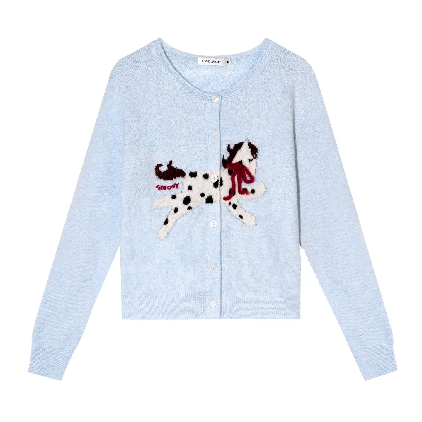 AsGony ASG25648 Pony jacquard bow round neck wool cardigan