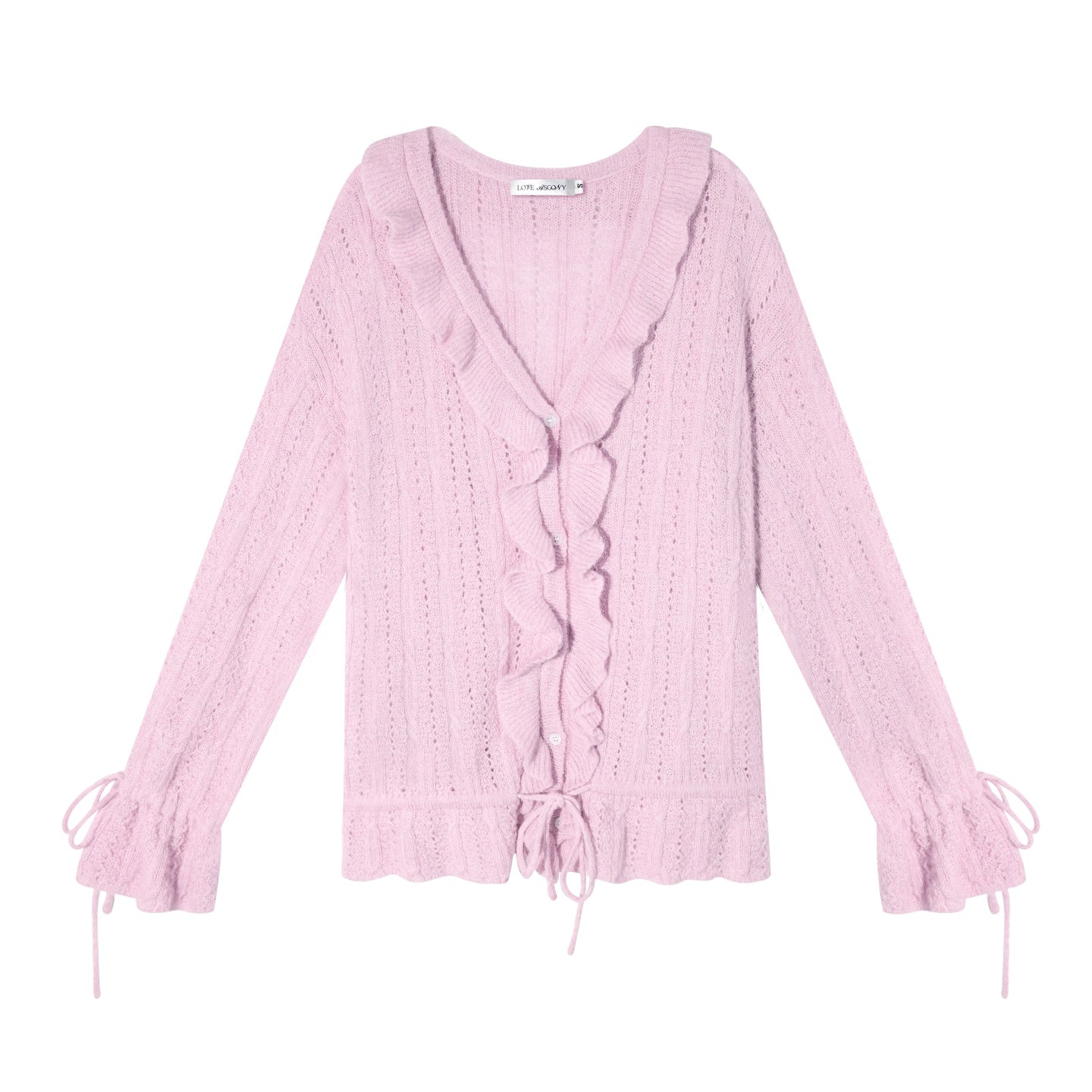 AsGony ASG25650 Woolen pleated hollow knitted cardigan